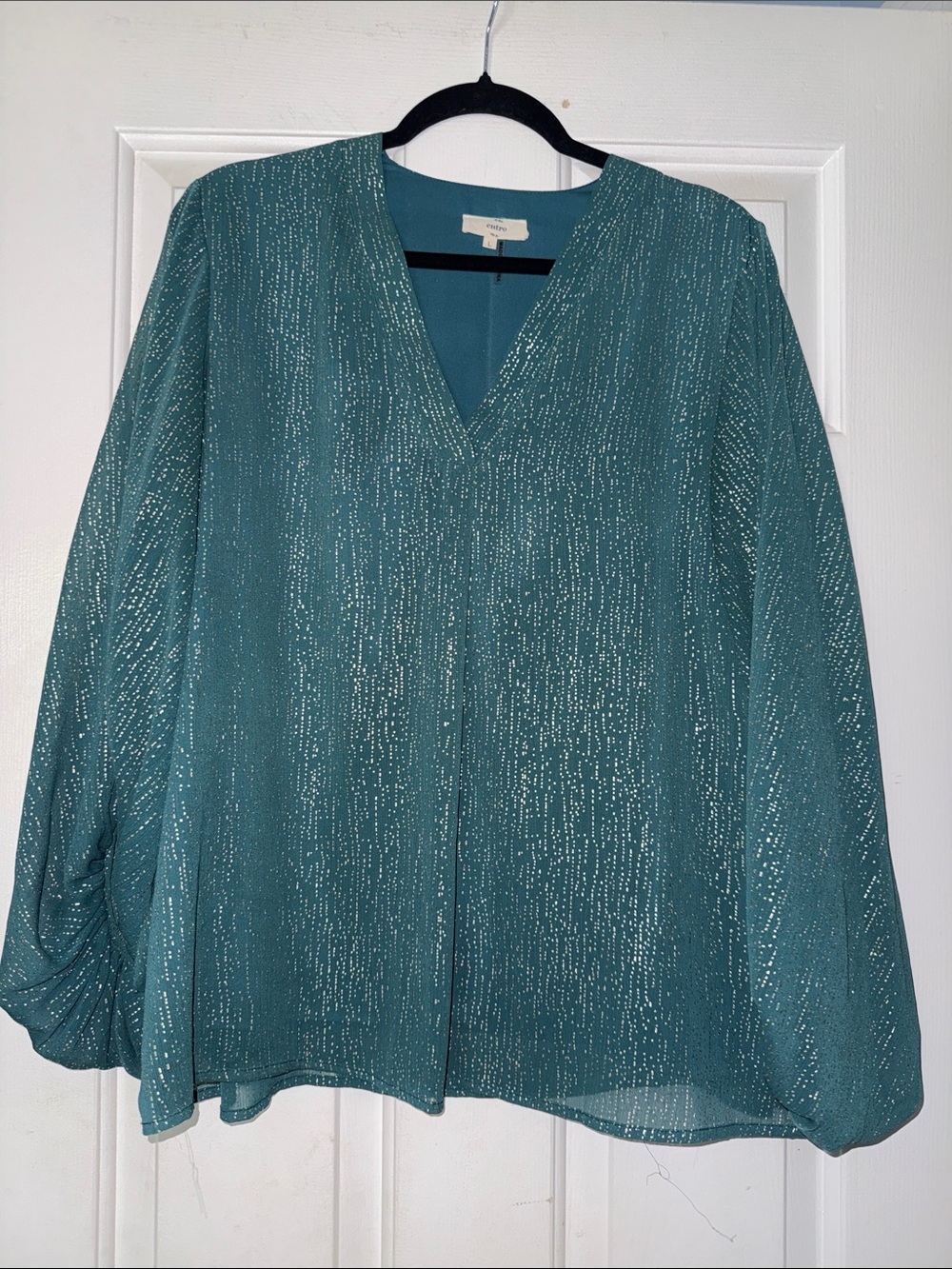 entro Teal Metallic V-Neck Blouse